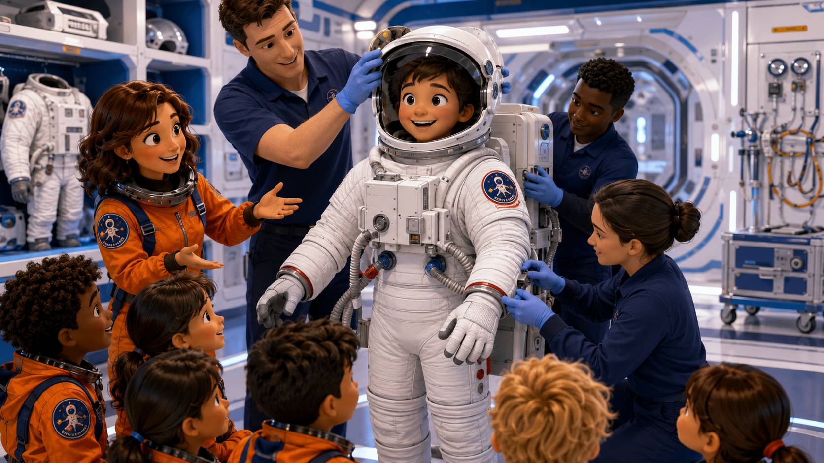 CEC Space Camp students learning about spacesuits and life support equipment