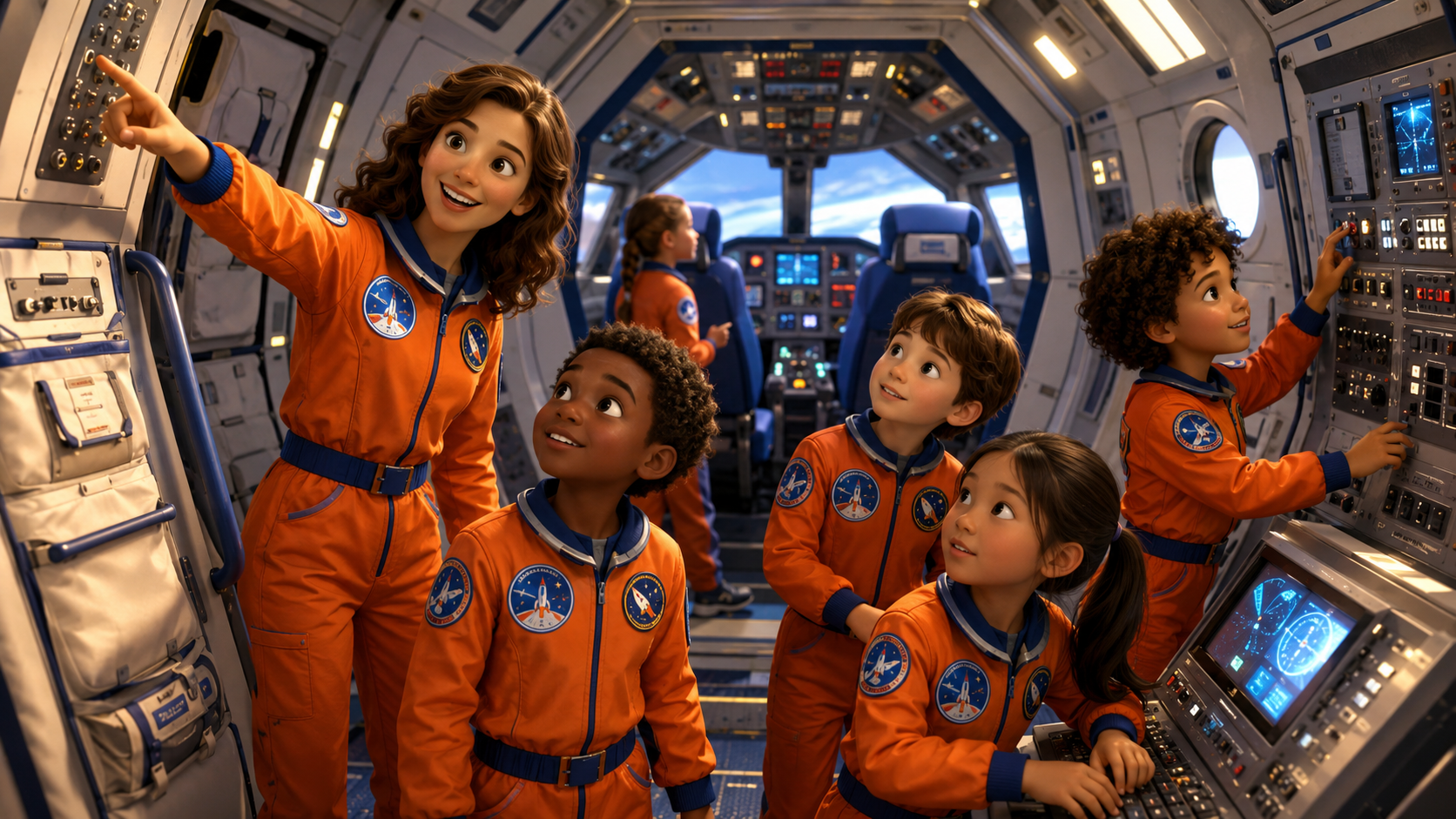 CEC Space Camp students learning inside a spacecraft mock-up