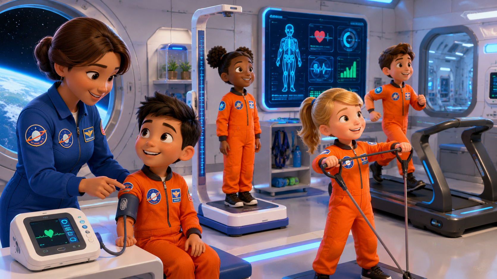CEC Space Camp students learning space life and medical check routines