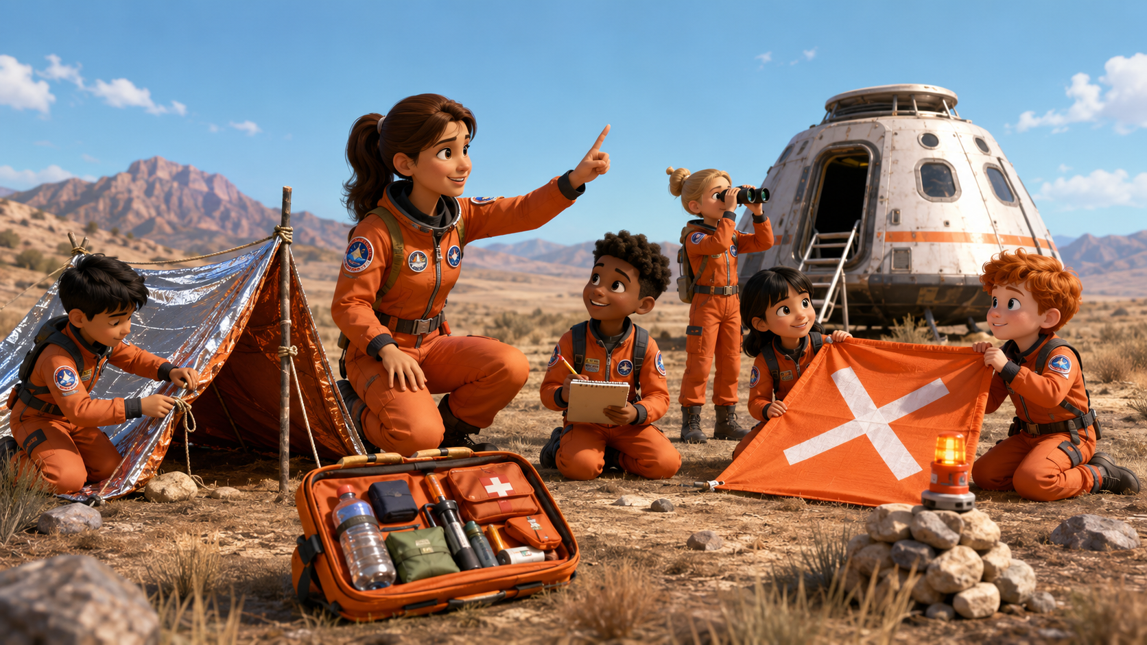 CEC Space Camp students practicing land survival after landing